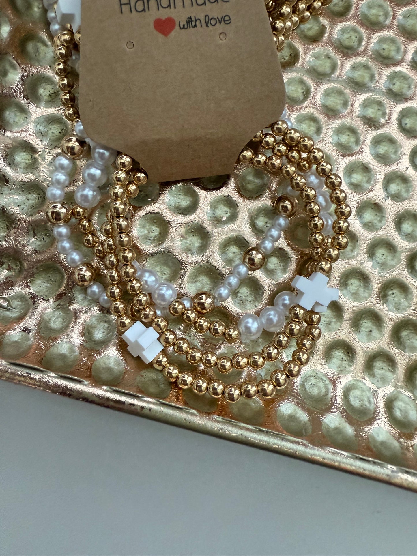 Gold and White E Newton Dupe Bracelet