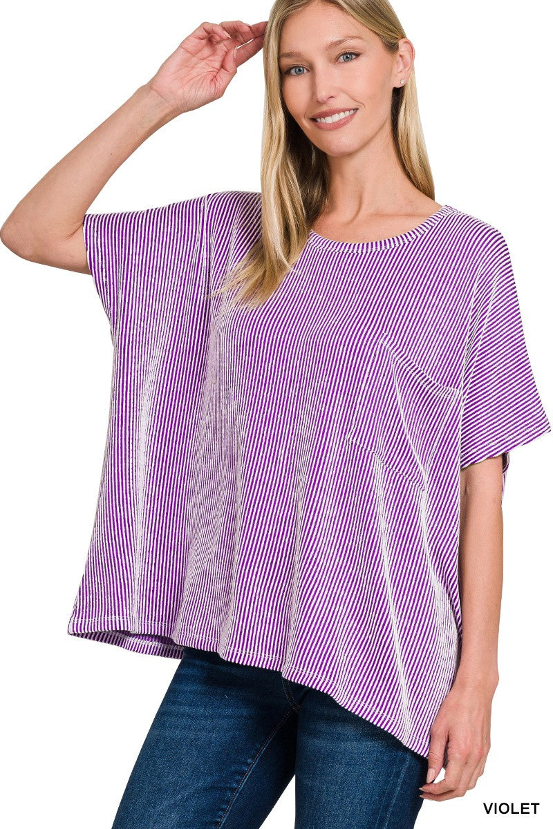 Violet Corded Rib Oversized Short Sleeve Top