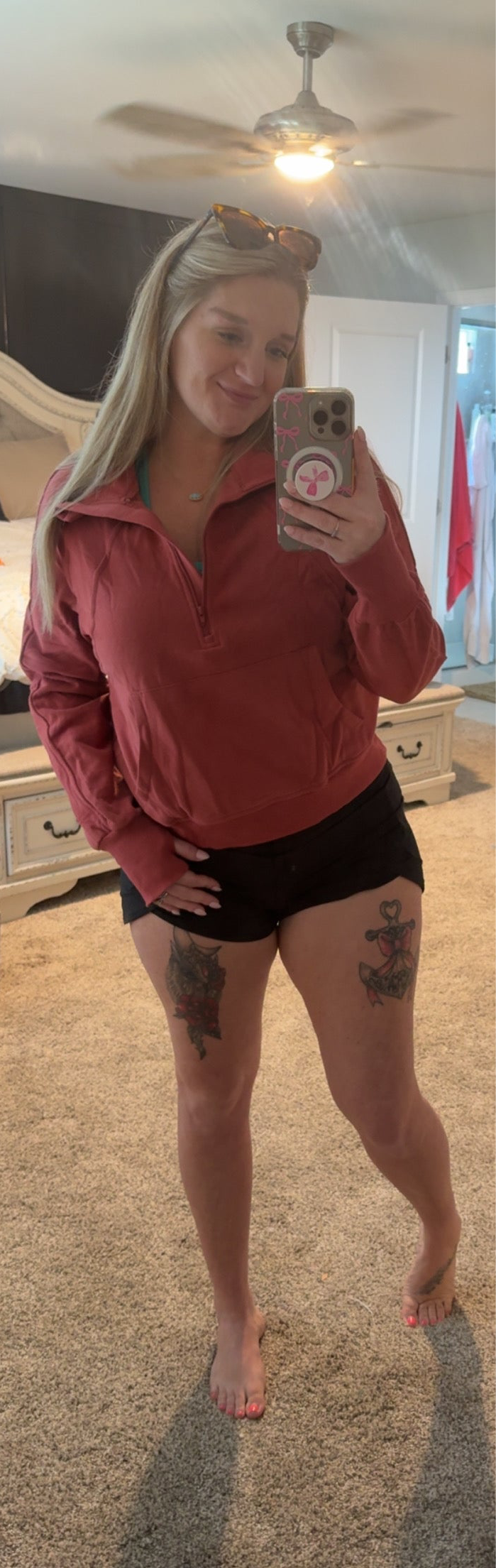 Collar Ribbed Thumbhole Sleeve Pullover
