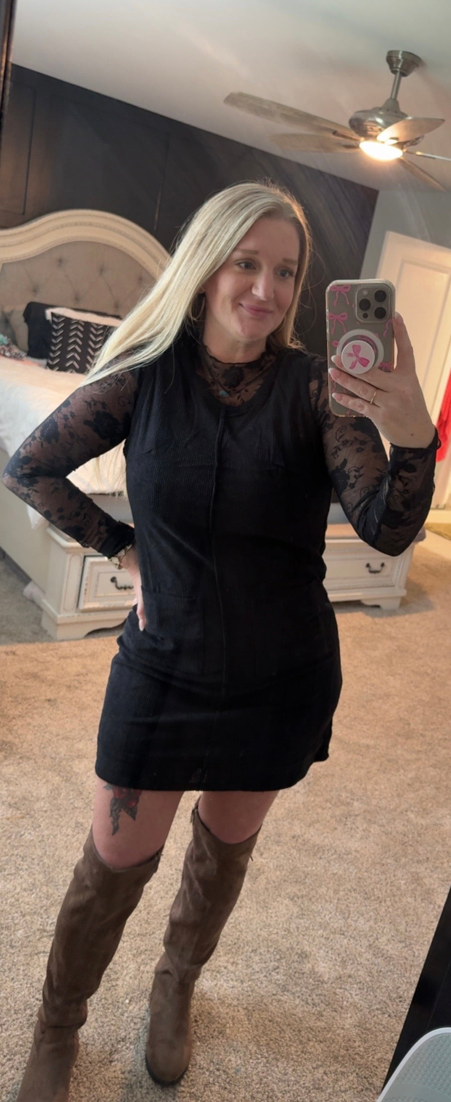 Black Corduroy Sleeveless Mini Dress
