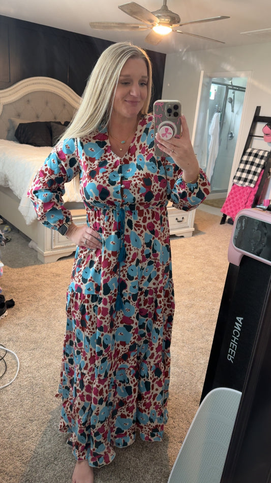 Cheetah Ruffle Maxi Dress