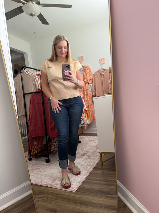 Khaki Short Sleeve Sweater Top