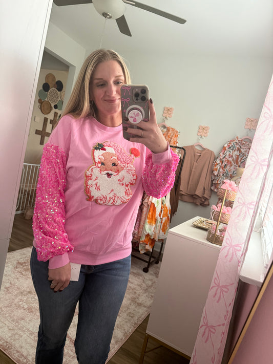 Pink Santa Sequin long sleeve top