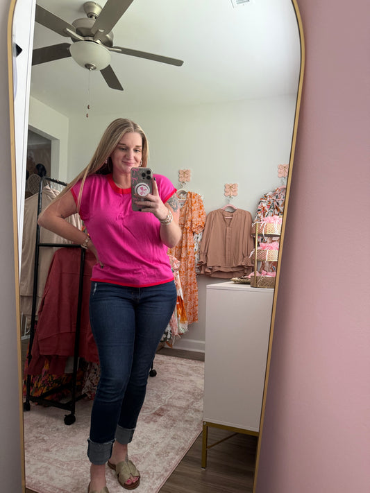 Pink and Red Knit Sweater Top