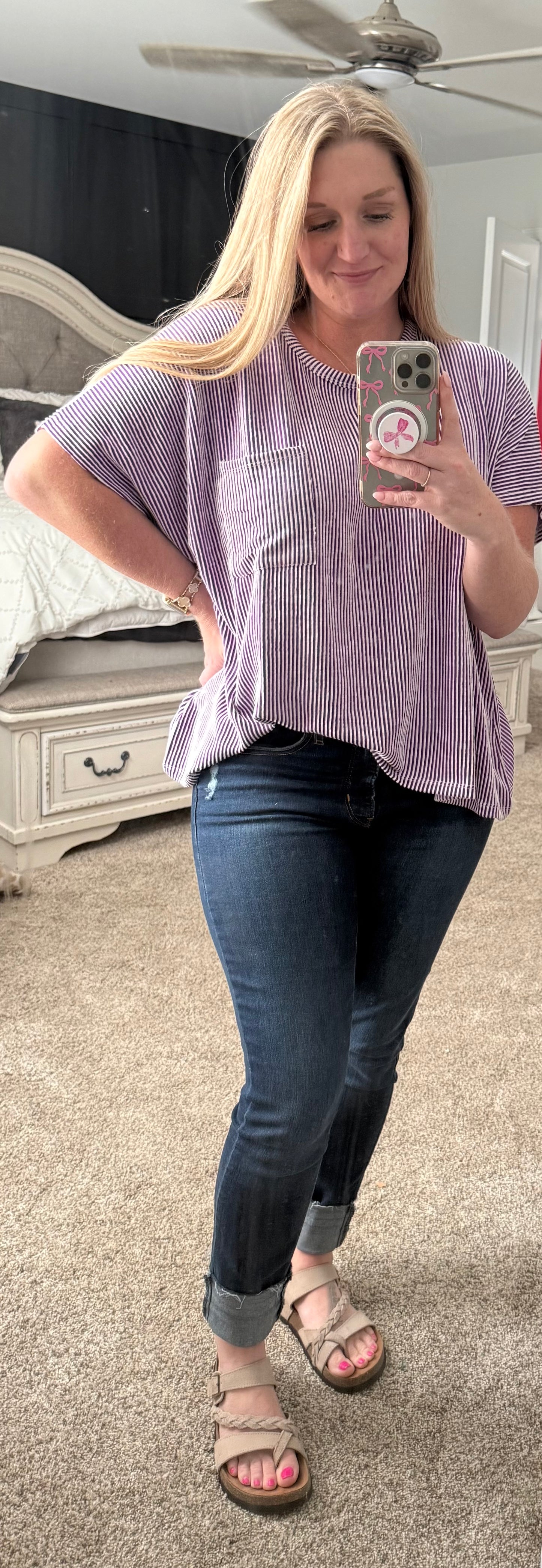 Violet Corded Rib Oversized Short Sleeve Top