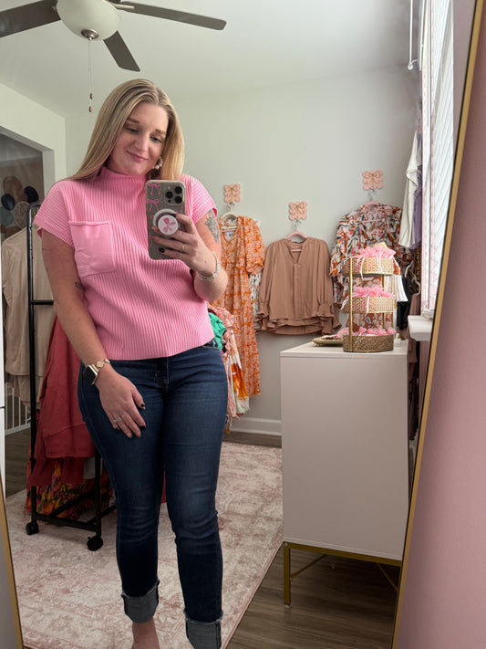 Pink Short Sleeve Sweater Top
