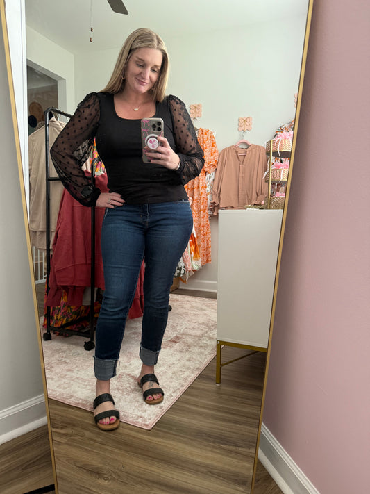 Black Sheer Long Sleeve Top