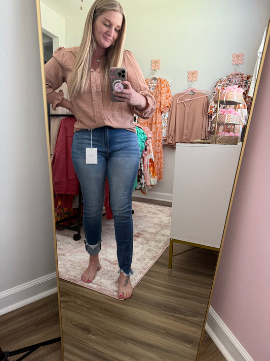 Kan Can High Rise Fary Hem Skinny Jeans