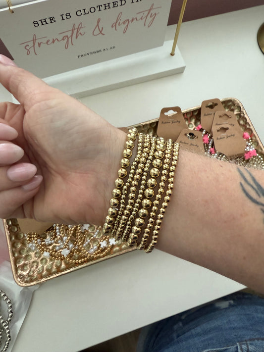 Gold Beaded Stacked Bracelets