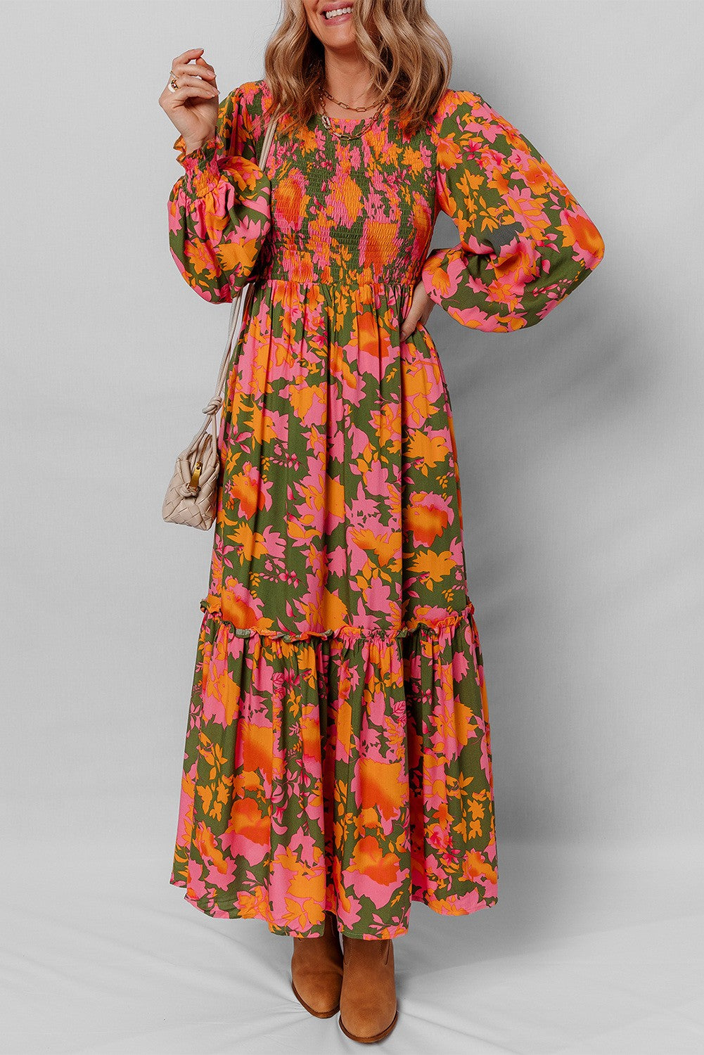 Floral Smocked Frill Tiered Dress