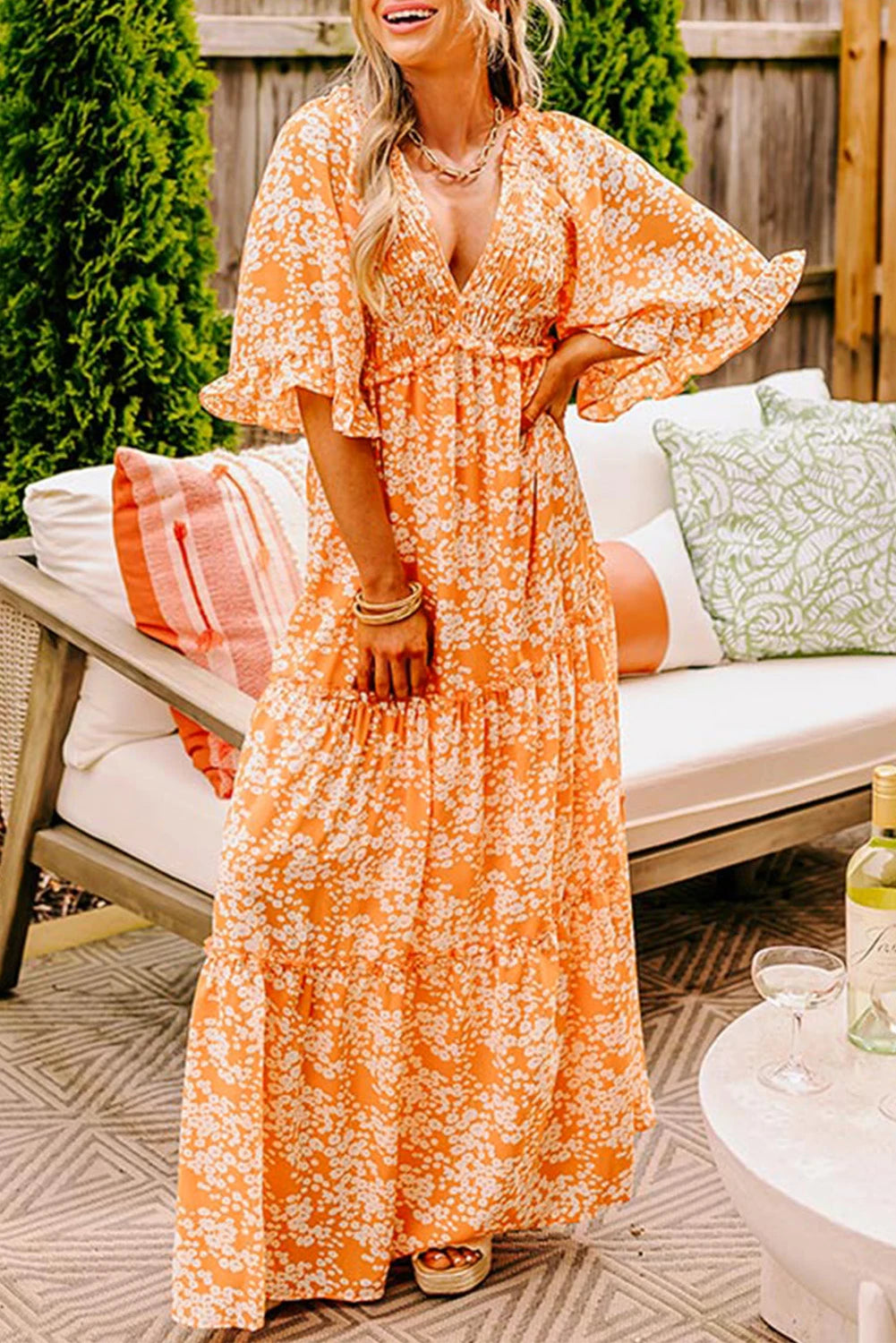 Orange Floral Maxi Dress