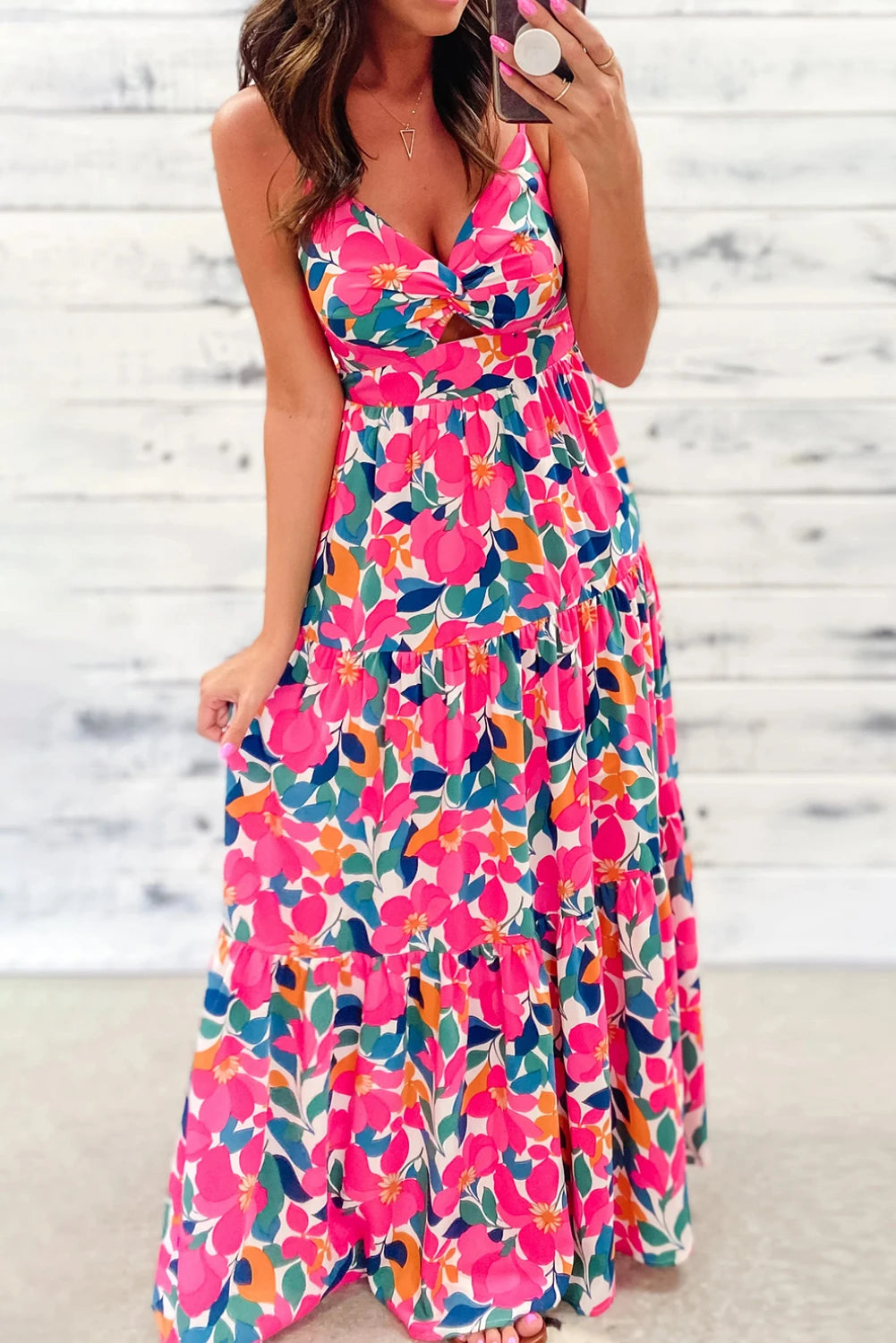 Rose Floral V Neck Tiered Cami Maxi Dress